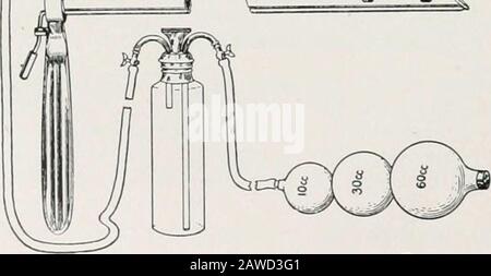 Endoscopia perorale e chirurgia laringea . Fig. I6. Autori lircmchoscope come originariamente concepito. L'autore ha adadridato a questo il piccolo hranch tubo suggerito da T. Drysdale Buchanan. (Fig. 17). La bocca di tulie inclinata dà un labbro che non solo facilita l'introduzione, buthas molteplici usi. Tutti gli autori sono dotati di lampade a freddo, whichlie in una cavità di modo di danni e fuori dalla linea di visione, .le canalsazioni spiranti sono state trovate occasionalmente utili prima che l'autore sviluppasse il suo metodo spugna-pompingper rimuovere le secrezioni. R^. Fig. 17. Attacco anestetizzante dosimetrico per la b Foto Stock