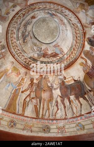 Dipinto a soffitto nella tomba Tracia di Kazanlak, copia, Patrimonio culturale mondiale Dell'Unesco, provincia di Stara Zagora, Bulgaria Foto Stock