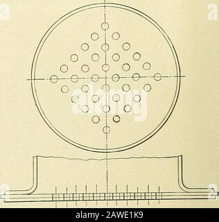Allestimento per caldaie e per lamiera; un trattato pratico sulla disposizione di caldaie, cataste, serbatoi, tubi, gomiti e lavori di lamiera vari . FIG. 40. la cupola, come cupole grandi e piccole sono usate indiscriminatamente, e frequentemente la stessa cupola di dimensione è posta su parecchie caldaie di dimensioni dif-ferent. LAMIERA NEUTRA SOTTO LA CUPOLA. Il foglio neutro sotto la cupola prende il nome dal fatto che è sottoposto a pressione da entrambi i lati. Esistono diversi metodi per prevedere il passaggio di vapore attraverso il foglio neutro nella cupola. Alcuni punchout un buco nel centro su Foto Stock