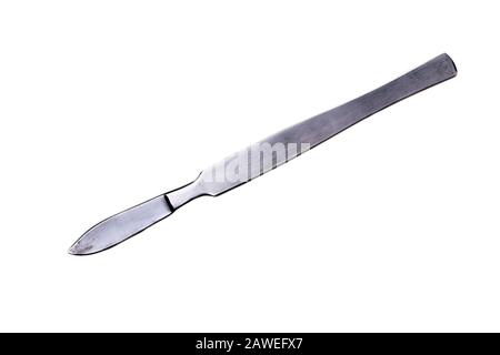 Bisturi di metallo chirurgico isolato su sfondo bianco Foto stock - Alamy