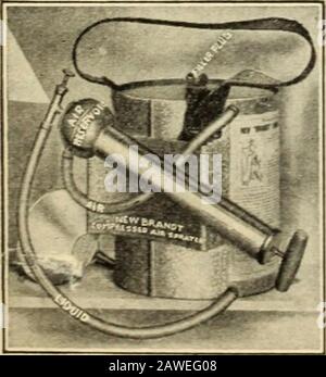 Manuale del giardino e della fattoria di Johnson : 1910 . PICCOLO GEM PLTJP.. Irroratrice ad aria Compressa Brandt Utilizzata da tutti i coltivatori di frutta thelarge per la spruzzatura. Itopera con aria compressa; sicurezza ed efficienza; capacità di liquidabilità, 4 galloni; capacità di pressione, 40 libbre. Brasstank e pump.Price, 6,25 dollari. Realizzato in stagno e ottone. Lancia uno spray come nebbia fineas. È adattato per la distruzione di everjkind di insetto. Molto utile nella spruzzatura di cherosenee pidocchi in case di pollame; anche in prosa con acqua verde Parigi, e nei giardini di vigneti di andi. Prezzo, stagno, 50c; ottone, 75c. Sp. Aria Compressa Sauto-matica Johnson^ Foto Stock