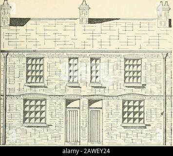 Alloggiamento aggiornato (volume di accompagnamento al manuale Dell'Alloggiamento) . NEATH. Cottage di classe A. Costo di costruzione,£121. Affitto, 4/- a settimana. [I piani hanno gentilmente prestato hy il Borough Surveyor Neath.]. Elevazione Di Affronto- Foto Stock