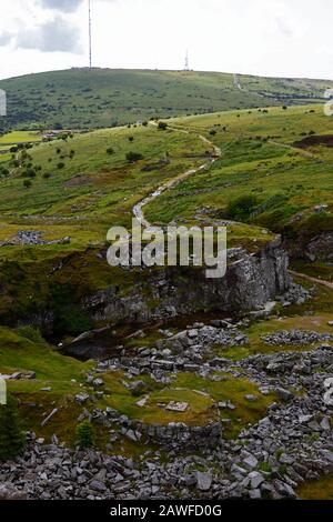 Vista Sul Quartiere Di Cheesewrings, Caradon Hill Sullo Sfondo, Vicino A Minions, Bodmin Moor, Cornwall, Inghilterra Foto Stock