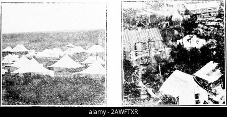 L'università in tuta; un motivo relativo allo studio a tempo parziale. Tench.nji in una scuola di tenda. Sulla costruzione ferroviaria. Western Can-ada. 1908. Una fine del campo d'acciaio, Tete Jaune Clache, T912-1.S. Tenda del Collegio di frontiera nel forej^round. Foto Stock