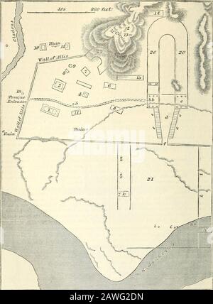 Dizionario della geografia greca e romana . FLAIN DI OLYMPIA. A A. corso dell'Alfeo nel 1820.B B. il Cladeus.1. Sito di Pisa. 2. Monte Cronius. 3. Villaggio A/(&gt;da(/. 478 OLYMPIA.. PIANO DELL'ALTIS A OLYMPIA {CBFTTR LEAKE). Olynnpieium. Pelopio. Heraeum. Grande Altare Di Zeus. Iillar di Oenomaus. Metroum. Prytaneium. Boiileuterion. Philippeiim. Hippotlamiim. Tempio di Eileiithia. Tempio di Afrodite. Tesorerie. Zanes. Studio di Pheidias. Palestra. 19. Palaestra. 20. Stadio. 21. Ippodromo: - un a.. Ingresso segreto allo Stadio.b. Ingresso Pompic allo Stadio. C. STOA di Agnaptus Foto Stock