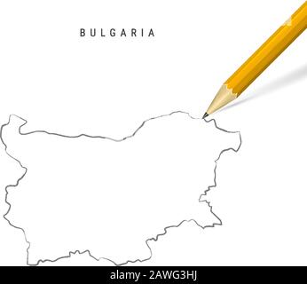 Bulgaria disegno matita a mano libera mappa del contorno isolato su sfondo bianco. Mappa vettoriale disegnata a mano vuota della Bulgaria. Matita 3D realistica con soft shado Illustrazione Vettoriale