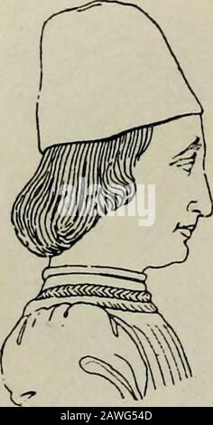 Histoire de l'art pendente la Renaissance . Coiffure italienne du xv siècle. Daprès une médaille de Pisanello. 020 HISTOIRE DE LART PENDENTE LA RENAISSANCE.. Foto Stock