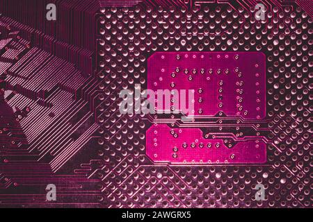 Macro pin del processore. Primo piano scheda madre del computer. Pin della CPU su una scheda di circuito. Microelementi dell'unità centrale del processore del computer. Tecnologia moderna Foto Stock