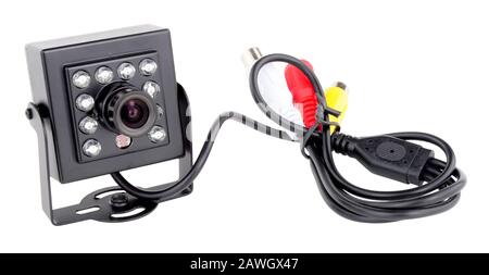 Videocamera digitale miniaturizzata ad alta definizione isolata su sfondo bianco Foto Stock
