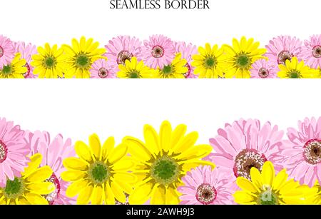 Bordo vettoriale senza cuciture floreali. Motivo ripetitivo. Elemento per biglietti di auguri, decorazione superficiale, nastri, decorazione in tessuto,. Illustrazione Vettoriale