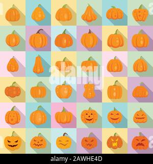 Set di icone di zucca. Set piatto di icone vettoriali di zucca per il web design Illustrazione Vettoriale