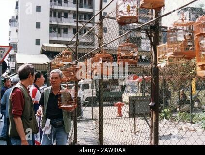 Hong Kong - CIRCA 1990: La via di Hong Lok o la cosiddetta strada dell'uccello a hong kong intorno al 1990, era uno del punto panoramico famoso ma ricostruisce al centro commerciale dopo 1997. Foto Stock