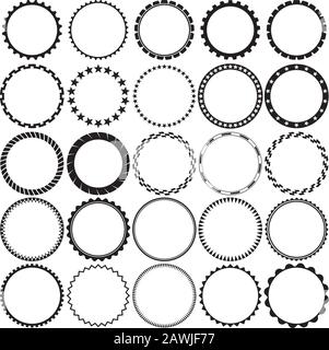 Collezione Di Cornici Di Contorno Decorative Rotonde Con Sfondo Trasparente. Ideale per i design di etichette vintage. Illustrazione Vettoriale