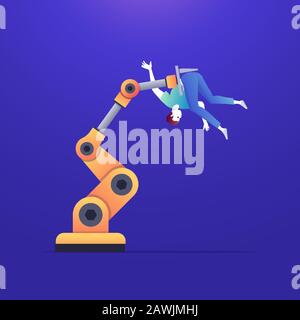 Illustrazione di quanto è grande la presenza di intelligenza artificiale. Il robot sta tenendo la donna a mano. Illustrazione Vettoriale