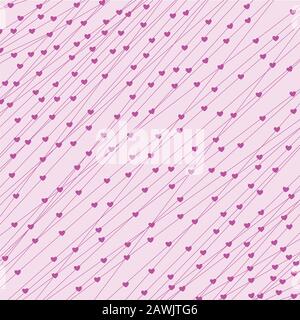 Linee rette disegnate a mano. Tessitura astratta con cuori. Fondo San Valentino, concetto di amore Illustrazione Vettoriale