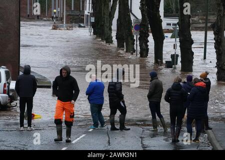 Strade inondate in Appleby-in-Westmorland, Cumbria, come Storm Ciara colpisce il Regno Unito. Foto Stock