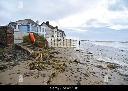 Danni da tempesta, Rhosneigr, Anglesey, Galles del Nord Foto Stock