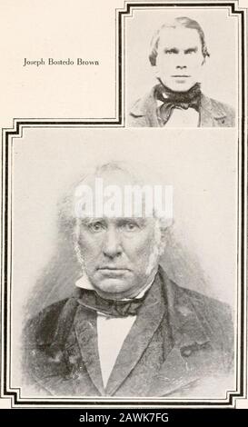 Record genealogico di John Brown (1755-1809) e dei suoi discendenti, anche i rami collaterali delle famiglie Merrill, Scott e Follett. Terra, Mass., dà: John Brown, maschio, i capo di famiglia, i sotto i 16 anni. Vecchio; femmine 2. John MARRONE, Hb. 19 febbraio, I755; d. 1809), m. Lovina LyonDec. 25, 1783, a Wilbraham, Mass.Children: 2 Oril, b. 1785; m. Alonzo Hovey. 3 Lorin, n. 1787; m. Susanna Bostedo. 4 Statira, n. 12 marzo 1789; d. 28 agosto 1871; m., ist, W. L. Brown; 2nd, Samuel Clark. 5 Almira, n. 3 gennaio 1792; d. 9 ottobre 1850; m. Giosia Turner. 6 Carlo F., n. 29 gennaio 1798; d. 6 novembre 1859; m. Sa Foto Stock