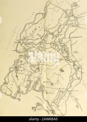 Castine, passato e presente; l'antico insediamento di Pentagöet e la città moderna. MAPPA DI CASTINE E DINTORNI. Foto Stock