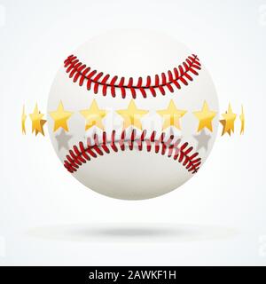 Illustrazione vettoriale della palla di baseball in pelle con stelle dorate Illustrazione Vettoriale