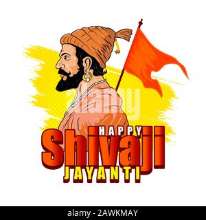 Happy Shivaji Jayanti Concept, Template, Banner, Logo Design, Icona, Poster, Unit, Label, Web, Symbol, Sign, Mnemonic. Re Chatrapati Sjiivaji Maharaj Illustrazione Vettoriale