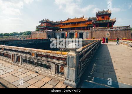 La città imperiale, patrimonio dell'umanità dell'UNESCO a Hue, risalente al 18th secolo e la dinastia di Nguyen Anh. Foto Stock