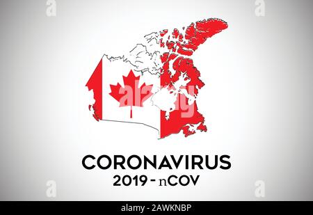 Coronavirus in Canada e bandiera nazionale all'interno della mappa del confine del paese Vector Design. 2019-nCoV con mappa del Canada con National flag Vector Illustration. Illustrazione Vettoriale