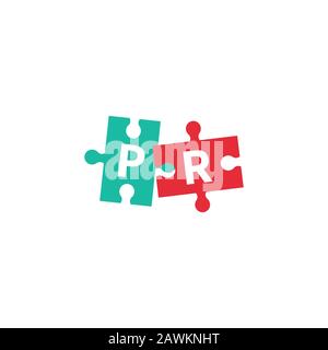 PR logo, pubbliche relazioni vettore icona, lettere p e r sul puzzle Illustrazione Vettoriale