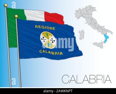 Bandiera ufficiale e mappa della Calabria, Italia, UE, illustrazione vettoriale Illustrazione Vettoriale