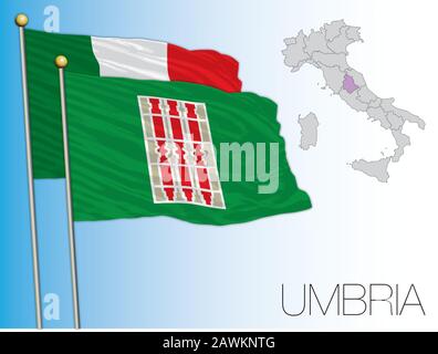 Bandiera e mappa regionale ufficiale dell'Umbria, Italia, illustrazione vettoriale Illustrazione Vettoriale