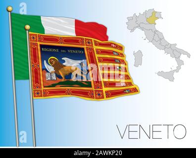 Bandiera e cartina ufficiale della Regione Veneto, Italia, illustrazione vettoriale Illustrazione Vettoriale