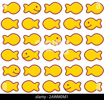 Cracker a forma di pesce, texture perfetta su sfondo bianco. Illustrazione grafica del clip vettoriale in stile cartone animato carino. Illustrazione Vettoriale