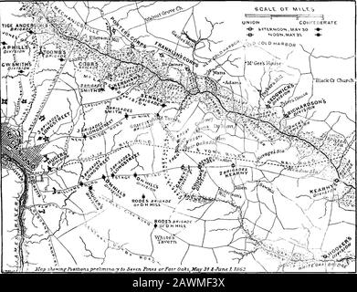 Storia Dell'Ottantacinquesimo Reggimento Pennsylvania Volontario Fanteria 1861-1865 [risorsa elettronica]: Comprendente un'autentica narrazione della divisione di Casey alla Battaglia di sette Pines . OH H z o o w e CKO S a. H La mappa di cui sopra, e la mappa cm la pagina opposta che rivive le posizioni e i disposi-zioni delle truppe che partecipano alla battaglia di sette Pines appaiono nel Secolo WarSeries, e in Matties e Leader della guerra civile. Essi appaiono in questo volume bycourtesy della Società Del Secolo. Quest'ultima mappa mostra molte imprecisioni evidenti. Amongloro qui è necessario soltanto a indicat Foto Stock