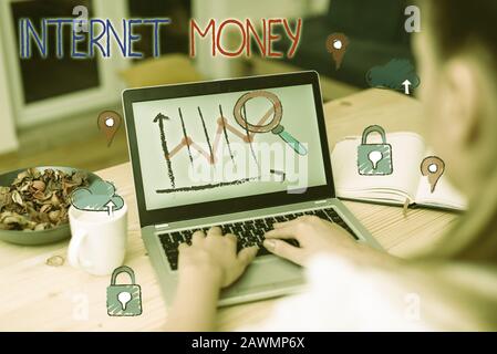 Testo Di Scrittura Internet Money. Foto concettuale Qualsiasi mezzo di pagamento che esiste puramente in forma elettronica Foto Stock