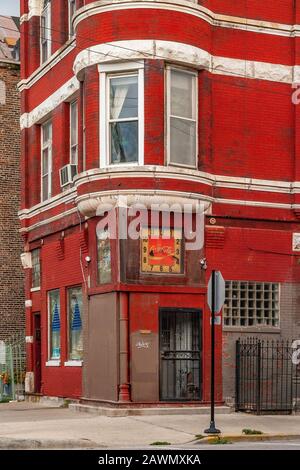 Edificio nel quartiere Pilsen Foto Stock