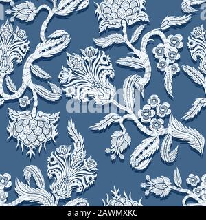 Motivo senza cuciture con rami fiori in stile chinoiserie. Illustrazione Vettoriale