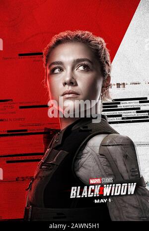 Black Widow (2020) diretto da Cate Shortland e con Florence Pugh come Yelena Belova. Natasha Romanoff (alias Black Widow) ottiene il suo film Marvel Cinematic Universe tra Captain America: Civil War e Avengers: Infinity War. Foto Stock