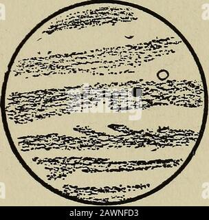 Il libro delle stelle; essendo una semplice spiegazione delle stelle e dei loro usi per la vita dei ragazzi, scritto per conformarsi alle prove dei ragazzi scout . Fig. 55. La Terra. Fig. 56.- Giove. Altri è così importante per noi che sarà descritto nel capitolo dell'eparazione. Fig. 55 mostra una vista della Terra come si dovrebbe vedere dalla Luna. La Terra dista 93 milioni di miglia dal Sole. Il suo diametro è di 7.920 miglia. La sua giornata è lunga 24 ore. Il suo anno è lungo 365 giorni. Vedere Giove.- Giove, il pianeta più grande che gira intorno al nostro Sole, è quinto a distanza da Lui. Non è brillante come Venere, ma è b Foto Stock