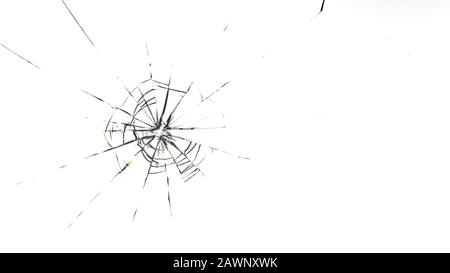 Buchi da sfere in vetro su uno sfondo bianco Foto Stock