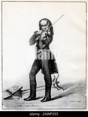 1844 , NIZZA , FRANCIA : il celebre violinista e compositore musicale italiano Niccolò PAGANINI ( 1782 - 1840 ). Ritratto litografato da enti Foto Stock
