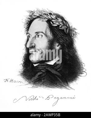1830 , MUNCHEN , BAVIERA , GERMANIA : il celebre violinista e compositore musicale italiano Niccolò PAGANINI ( 1782 - 1840 ). Litograp ritratto Foto Stock