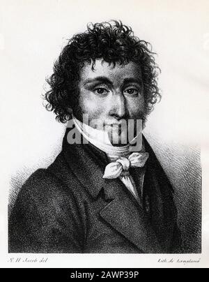 1830 , PARIGI , FRANCIA : il celebre violinista e compositore musicale italiano Niccolò PAGANINI ( 1782 - 1840 ). Ritratto litografato da Langlu Foto Stock