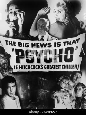 1960 , USA : Il celebre regista Alfred HITCHCOCK ( 1899 – 1980 ) , compositario pubblico per la pubblicità di film PSICO , con Foto Stock