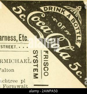 Atlanta City Directory . Eiseman Bros, r 528 Simpson Carlton Annie Miss, stenog 135 T^iitehall, r 75 Lucile Ave « Benjamin G (Lucy J), fireman, r 488 Central ave « Charles W (Bobbie). (C W Carlton & Co), r College Park « Clyde J, broker, r 115 Forrest ave « C W & Co (C W & J C Carlton), architetti, 621 Austell « Ernest P, elk 621 Austell Bldg. R 63 Windsor « George, manager, r Piedmont Hotel . 0 George B (Lucy), laddevmaji H&LCO No 1. R 488 Central 2 &lt;( George R (Nellie), dispatcher SALRY, r 233 Lee ? « Hal M (Mary L), record elk RMS, r College Park • ( Henry (c). Janitor Prudential bldg Foto Stock