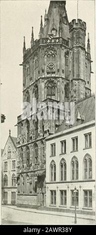 Colonia . on-dente dagrande ou de décorerles vieilles églises. Le spécimenle Plus élégant de ces enjolive-ments tardifs est la Petite cha-pelle fondée en 14113 Par la-famille Hardenrath derrière lechœur de Sainte-^larie du Capi-tale. CE sont les édifices civils,publics et privés, qui prédo-rentians ce siècle bour-geois. VHôtelde Ville Rat-haus) est un amalgame deconstructions assez dendischates :le Befroi, emblème des pri-vilèges de la Commune, donjonMunicipal dont la « bancoc-que » appelle les borghese auxassemblées, est une tour destyle goethique fleuri, éedune profusione de statue, Foto Stock