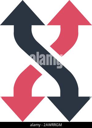 Shuffle curva frecce logo o icona. Può essere utilizzato per applicazioni mobili e web design. Icona glifo con quattro frecce direzionali. Illustrazione del vettore stock isolata Illustrazione Vettoriale