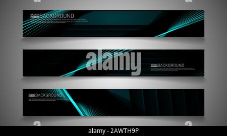 disegno di banner vettoriale rettangolare con linea blu su sfondo nero. Illustrazione Vettoriale