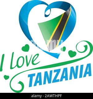 Bandiera nazionale della Tanzania a forma di cuore e l'iscrizione che amo la Tanzania. Illustrazione del vettore Illustrazione Vettoriale