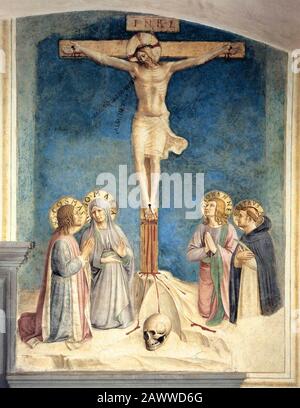 Fra Angelico - Crocifissione con la Vergine e i Santi Cosma, Giovanni Evangelista e Pietro Martire (Cell 38) Foto Stock