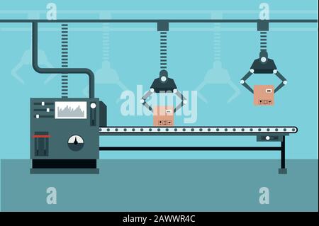 Linea di produzione industriale automatizzata Illustrazione Vettoriale